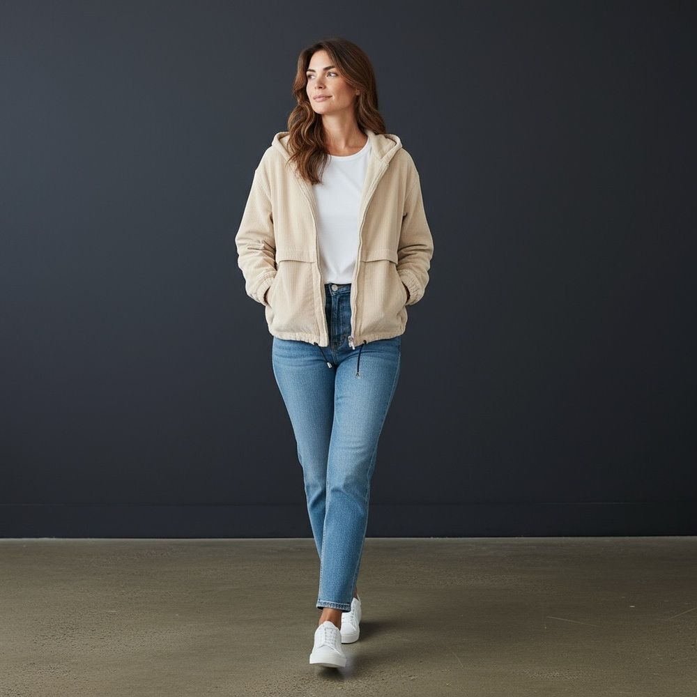 Jantzen cream corduroy zip front jacket